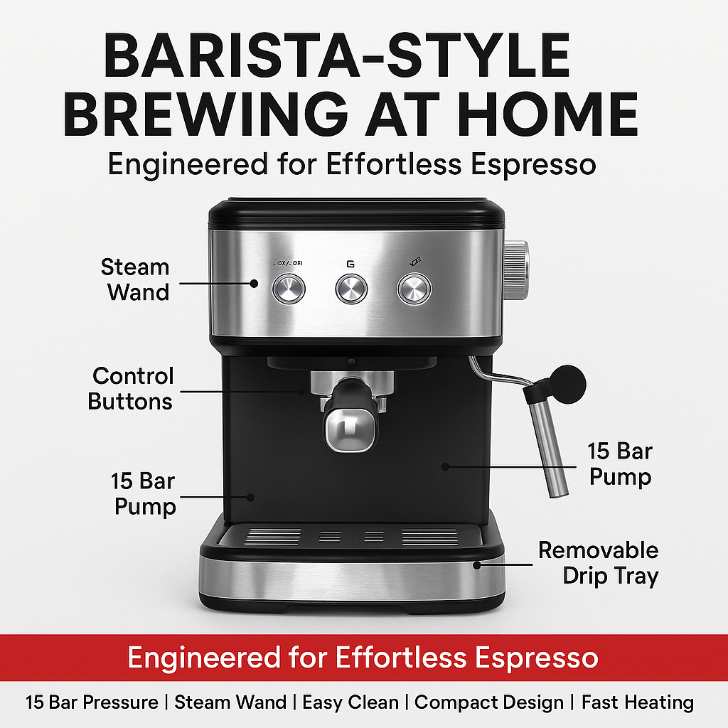 BlissBrew Pro 15 Bar Espresso Coffee Machine