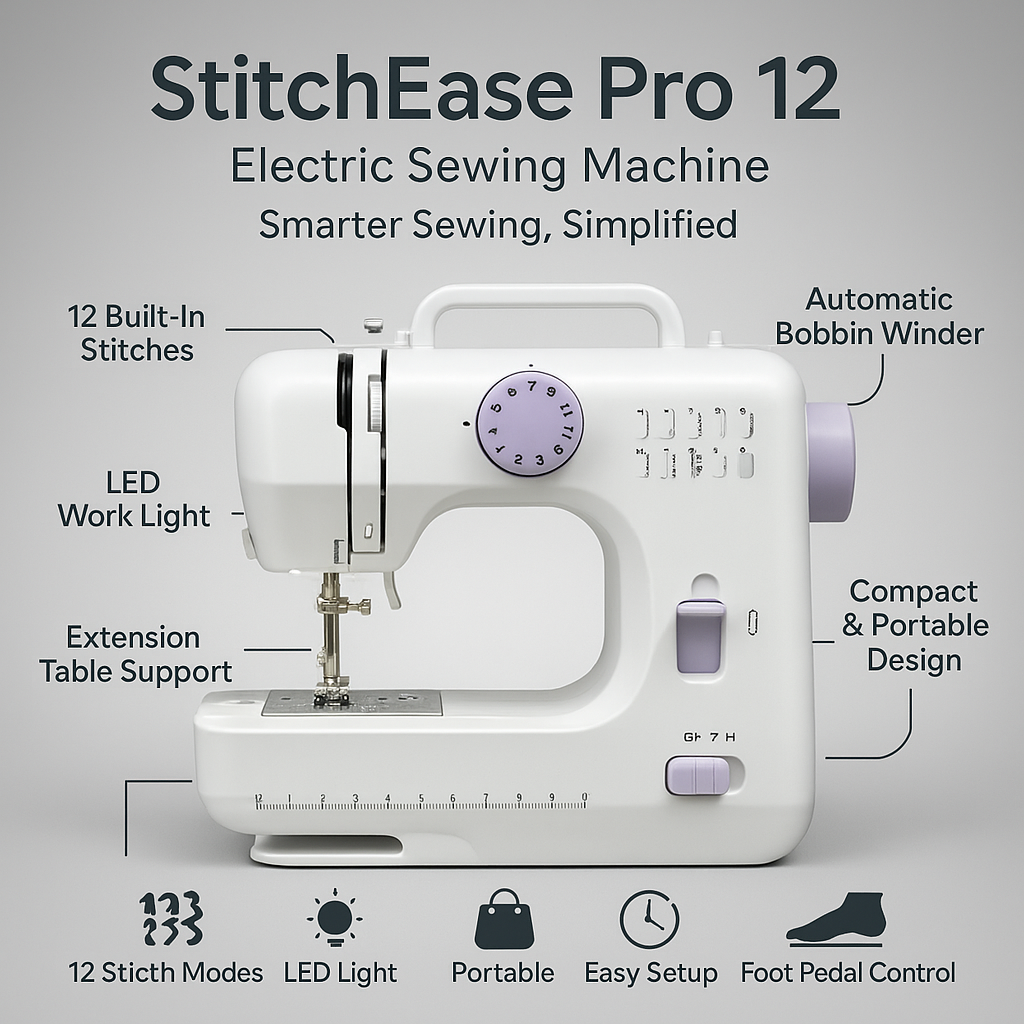 StitchEase Pro 12 – Portable Electric Sewing Machine