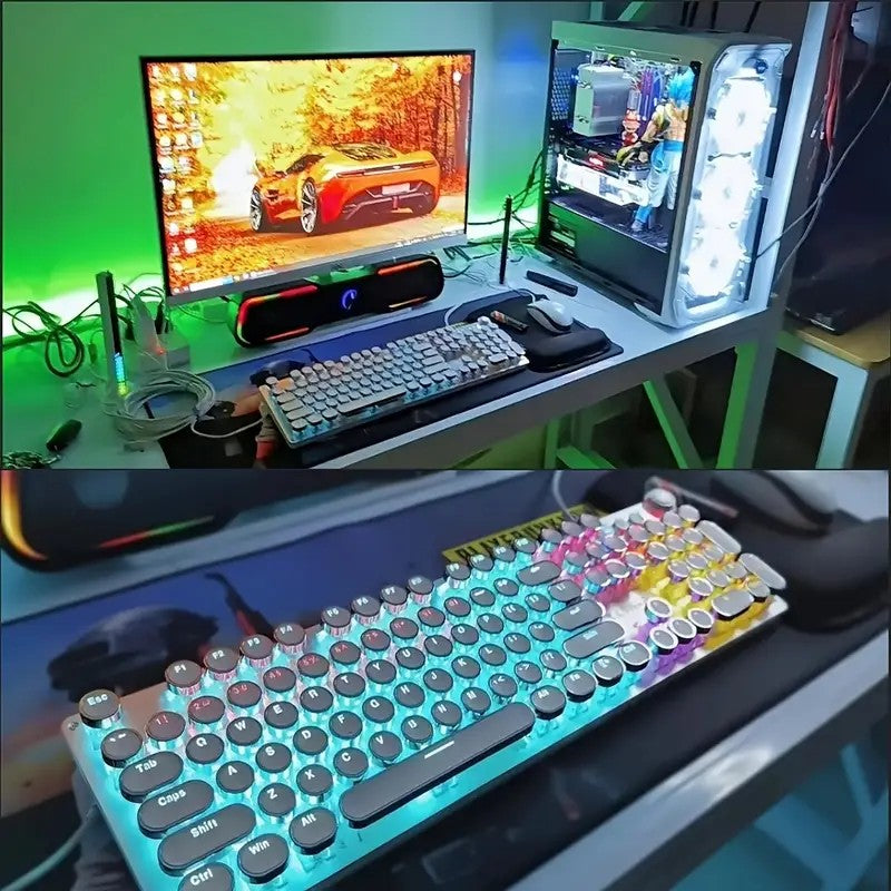 GearForge Retro Gaming Keyboard – Steampunk Design, LED Backlit