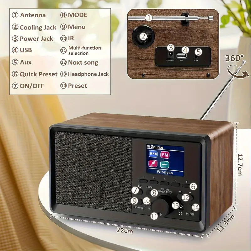 Auravox Retro DAB/FM Wooden Radio with Alarm & USB/AUX