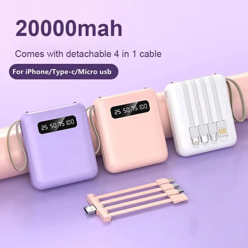 Trailcore PowerBank 20000mAh – Compact Fast-Charging with 4-in-1 Cable