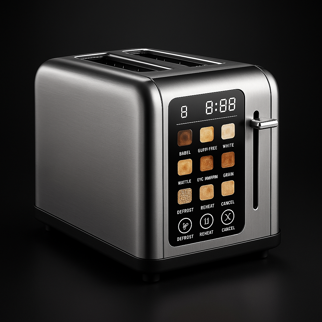 CrispEdge Digital Toaster – 2-Slice LCD Touch, Fast Heating & Wide Slots