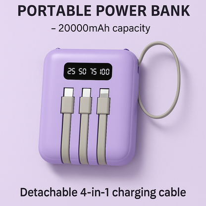Trailcore PowerBank 20000mAh – Compact Fast-Charging with 4-in-1 Cable
