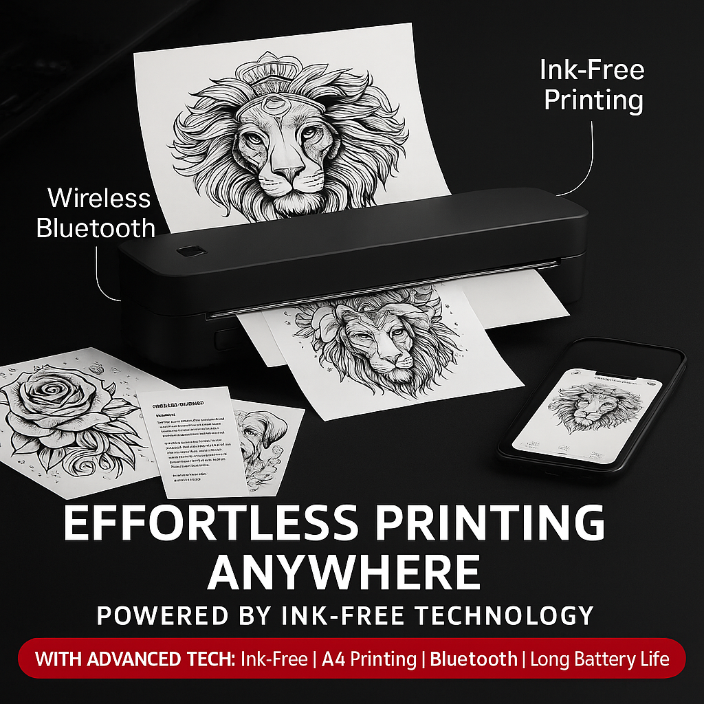 PrintEase Pro A4 Portable Thermal Printer – Wireless Inkless Bluetooth Printing