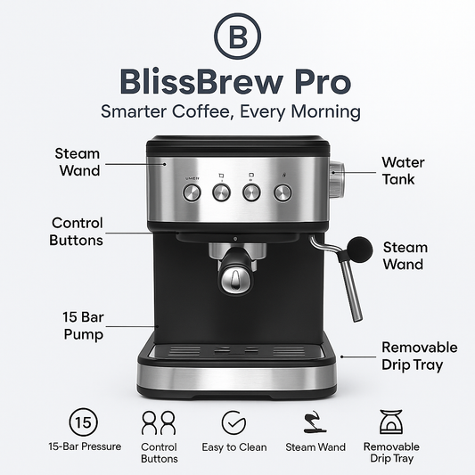 BlissBrew Pro 15 Bar Espresso Coffee Machine