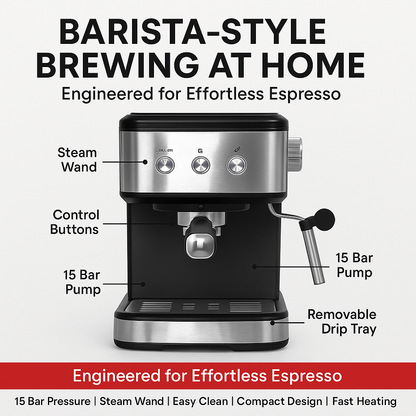 BlissBrew Pro 15 Bar Espresso Coffee Machine