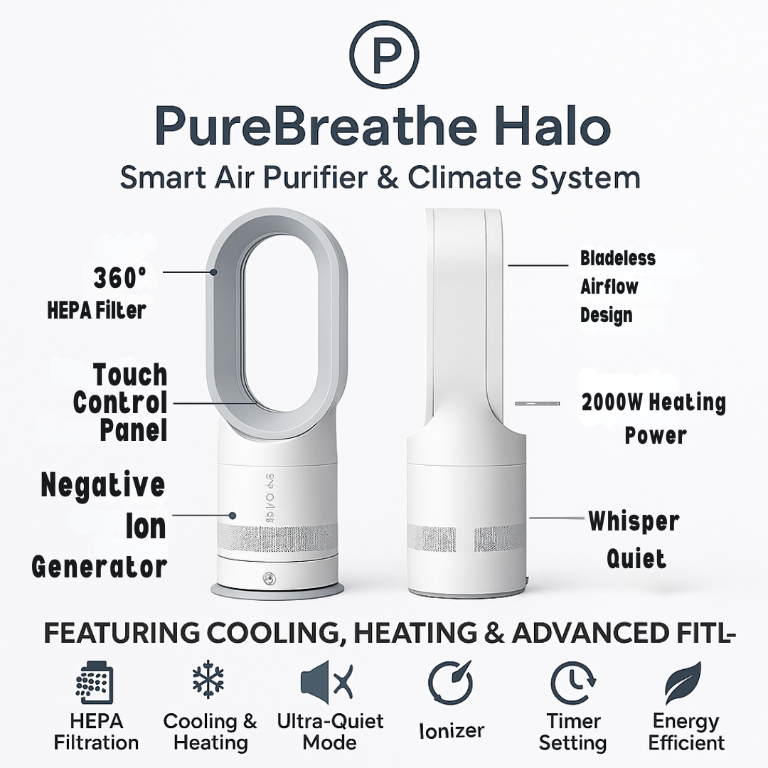 PureBreathe Halo – 3-in-1 Air Purifier with HEPA, Cooling & Heating