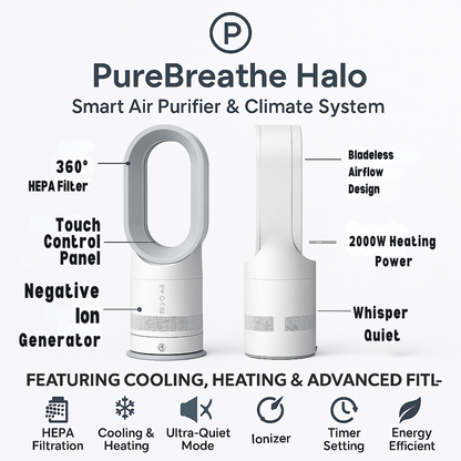 PureBreathe Halo – 3-in-1 Air Purifier with HEPA, Cooling & Heating