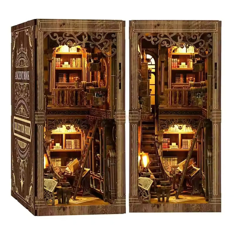 Oakfire Atelier – DIY Wooden Book Nook Kit with Light, Miniature Bookshelf Insert
