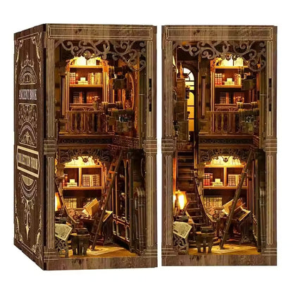 Oakfire Atelier – DIY Wooden Book Nook Kit with Light, Miniature Bookshelf Insert