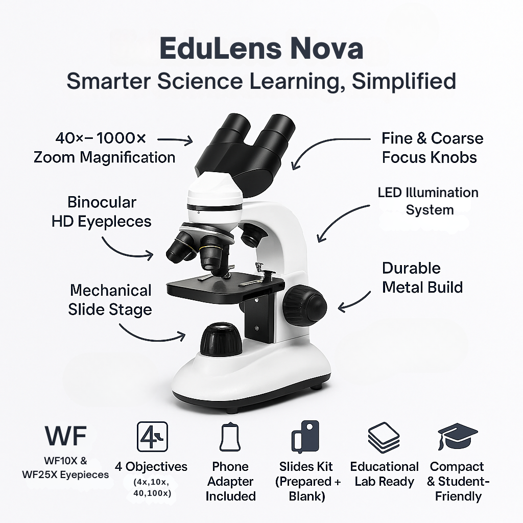 EduLens NOVA – High-Power Student Microscope with LED Light