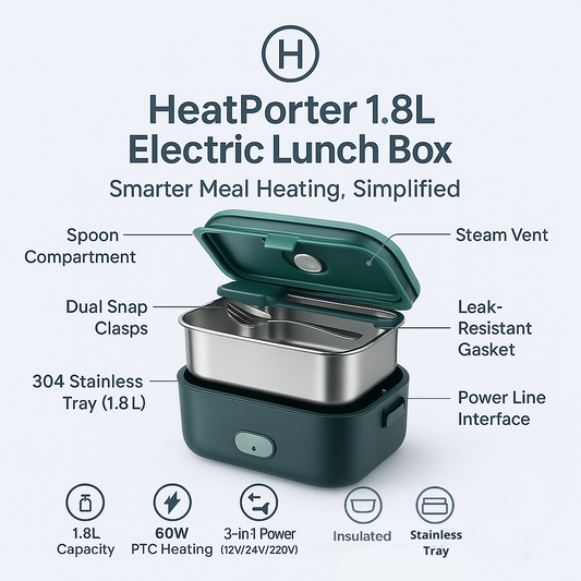 HeatPorter 1.8L Electric Heated Lunch Box – Car, Office & Travel Food Warmer
